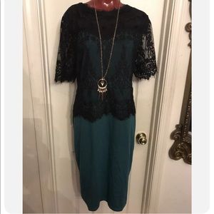 NEW YOINS LACE TRIM GREEN W/BLACK ZIPPERED BACK DRESS -PLUS SIZE 4XL